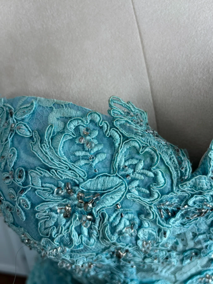 Retro Strapless Blue Homecoming Dress Appliques Sequins Sheath A-Line Birthday Dress GG7537