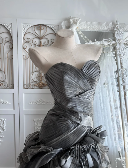 Gorgeous Sweetheart Neck Prom Dress Gray Ruffles Tulle A-Line Evening Dress GG7540