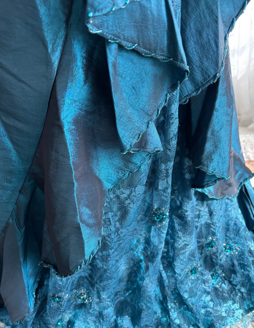 Playful Strapless Blue Prom Dress Sequins Lace Mermaid Evening Dress GG7543