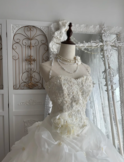 Romantic Strapless Tiered Wedding Dress Beading Sequins A-Line Bridal Dress GG7545