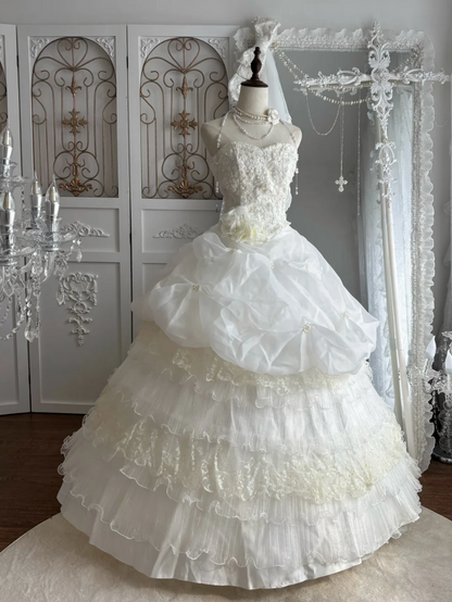 Romantic Strapless Tiered Wedding Dress Beading Sequins A-Line Bridal Dress GG7545