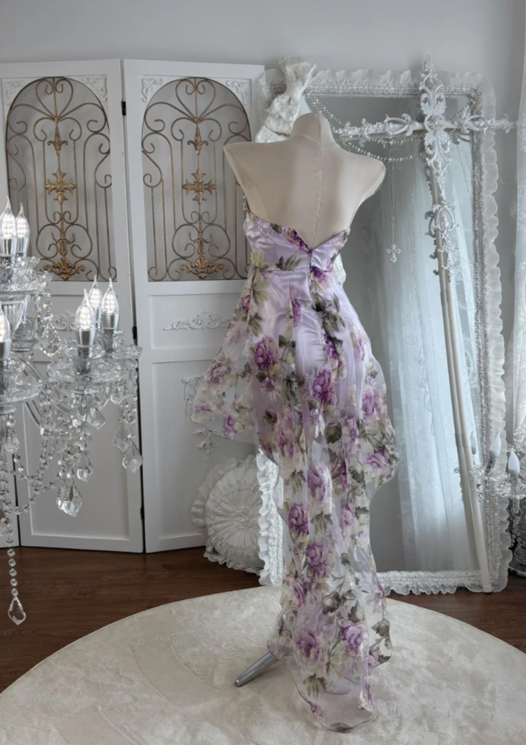 Trendy Sweetheart Beading Homecoming Dress Purple Floral A-Line Birthday Dress GG7552