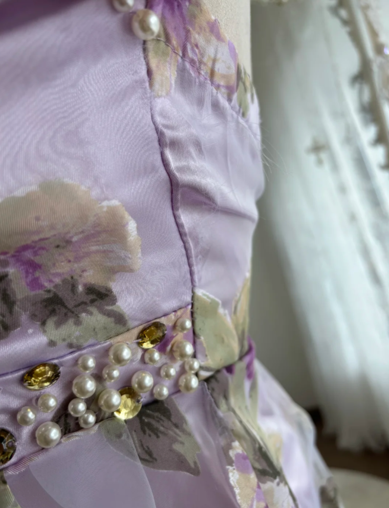 Trendy Sweetheart Beading Homecoming Dress Purple Floral A-Line Birthday Dress GG7552