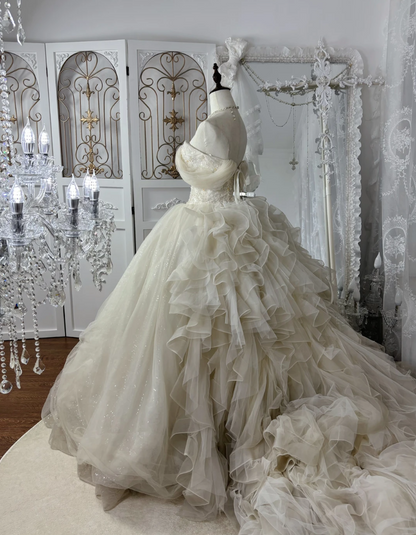 Adorable Off-Shoulder Wedding Dress Sequins Tulle A-Line Bridal Dress GG7555