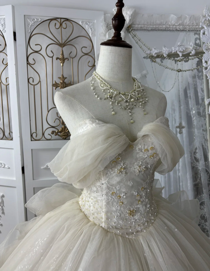 Adorable Off-Shoulder Wedding Dress Sequins Tulle A-Line Bridal Dress GG7555