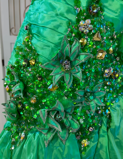 Vintage One Shoulder Green Prom Dress Sequins Rhinestones Mermaid Evening Dress GG7559