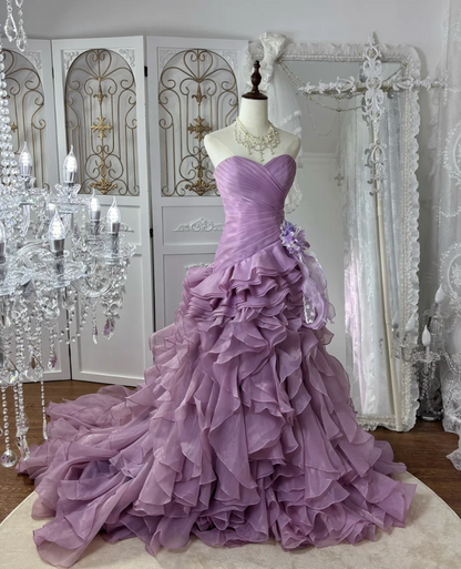 Classical Strapless Purple Prom Dress Ruffles A-Line Evening Dress GG7563
