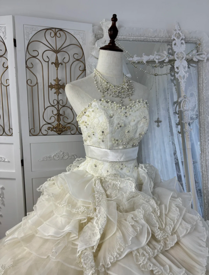Elegant Strapless Beading Wedding Dress Ruffles Tiered A-Line Bridal Dress GG7564