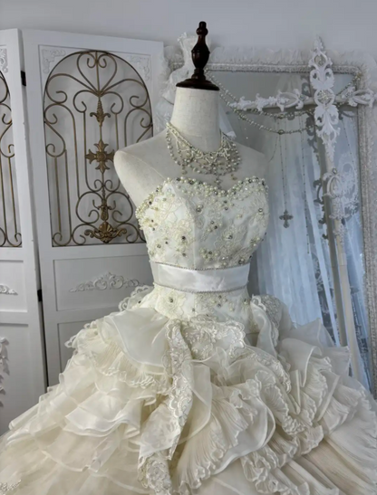 Elegant Strapless Beading Wedding Dress Ruffles Tiered A-Line Bridal Dress GG7564