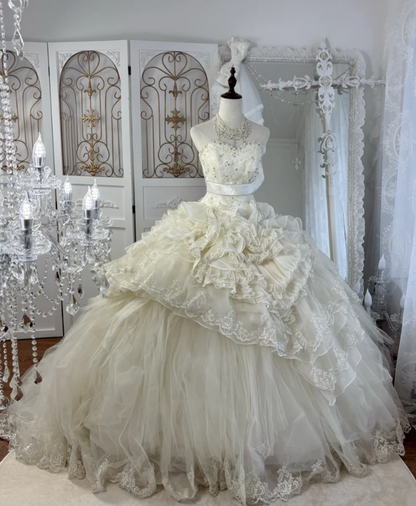 Elegant Strapless Beading Wedding Dress Ruffles Tiered A-Line Bridal Dress GG7564