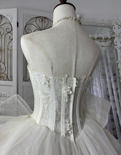 Ornate Strapless Lace Wedding Dress Sequins Tulle A-Line Bridal Dress GG7566