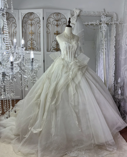 Ornate Strapless Lace Wedding Dress Sequins Tulle A-Line Bridal Dress GG7566