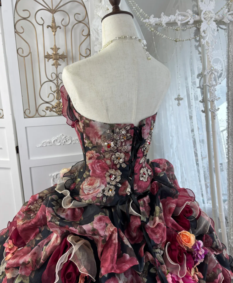 Luxurious Strapless Red Prom Dress Appliques Sequins Tiered A-Line Evening Dress GG7567