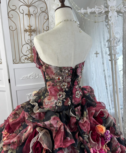 Luxurious Strapless Red Prom Dress Appliques Sequins Tiered A-Line Evening Dress GG7567
