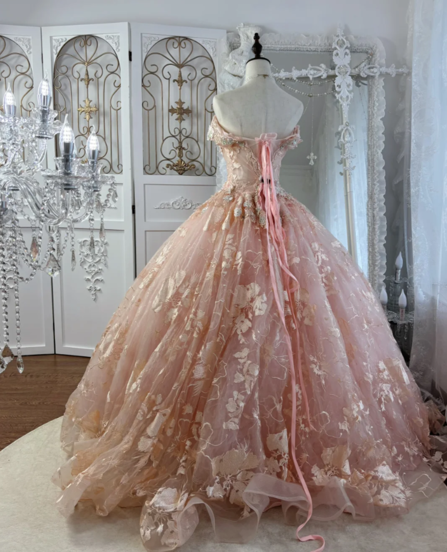 Adorable Off-Shoulder Pink Prom Dress Appliques Sequins A-Line Evening Dress GG7569