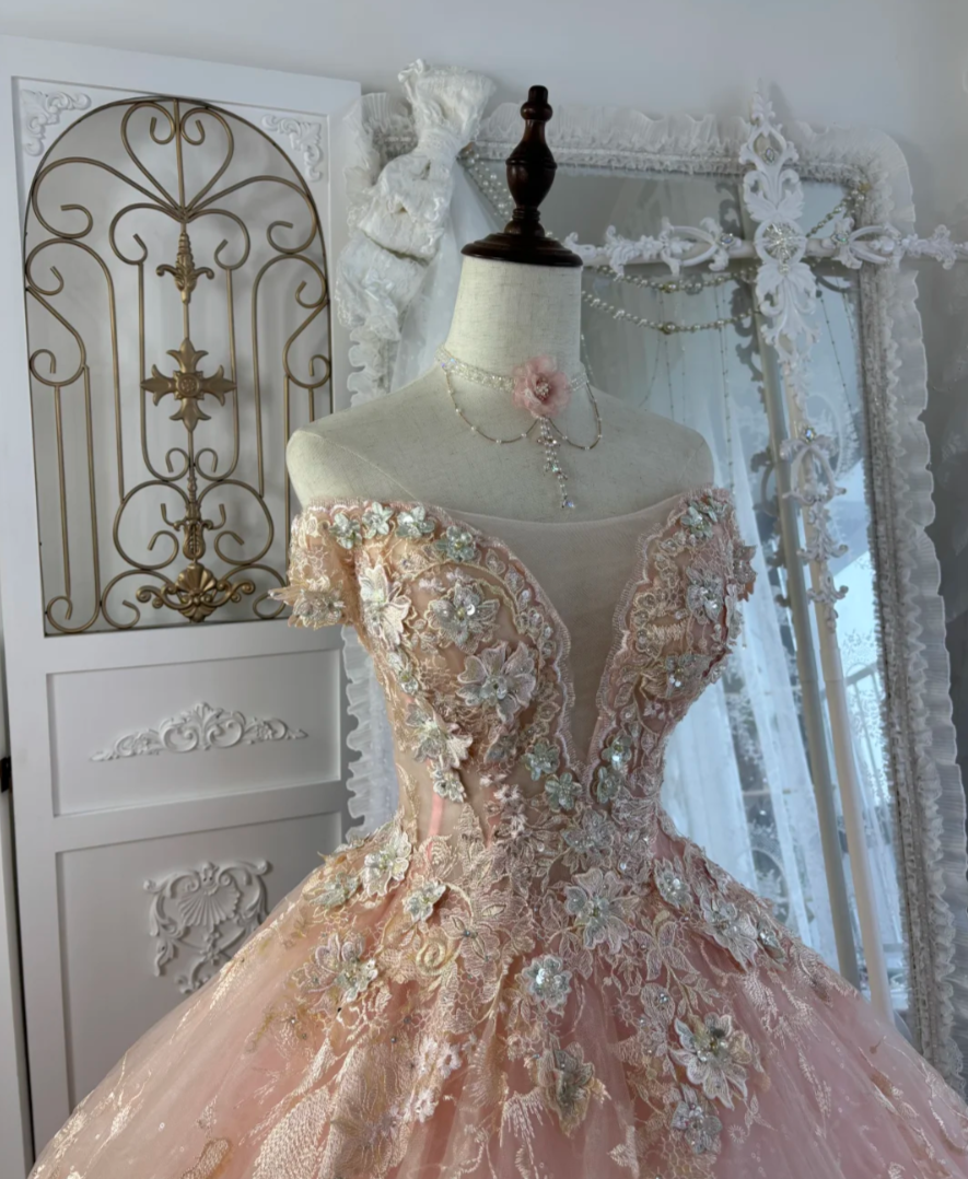 Adorable Off-Shoulder Pink Prom Dress Appliques Sequins A-Line Evening Dress GG7569