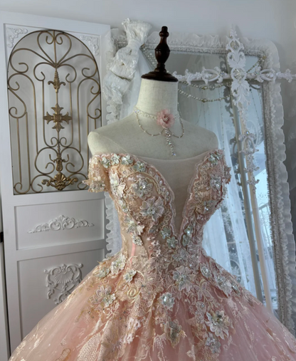 Adorable Off-Shoulder Pink Prom Dress Appliques Sequins A-Line Evening Dress GG7569