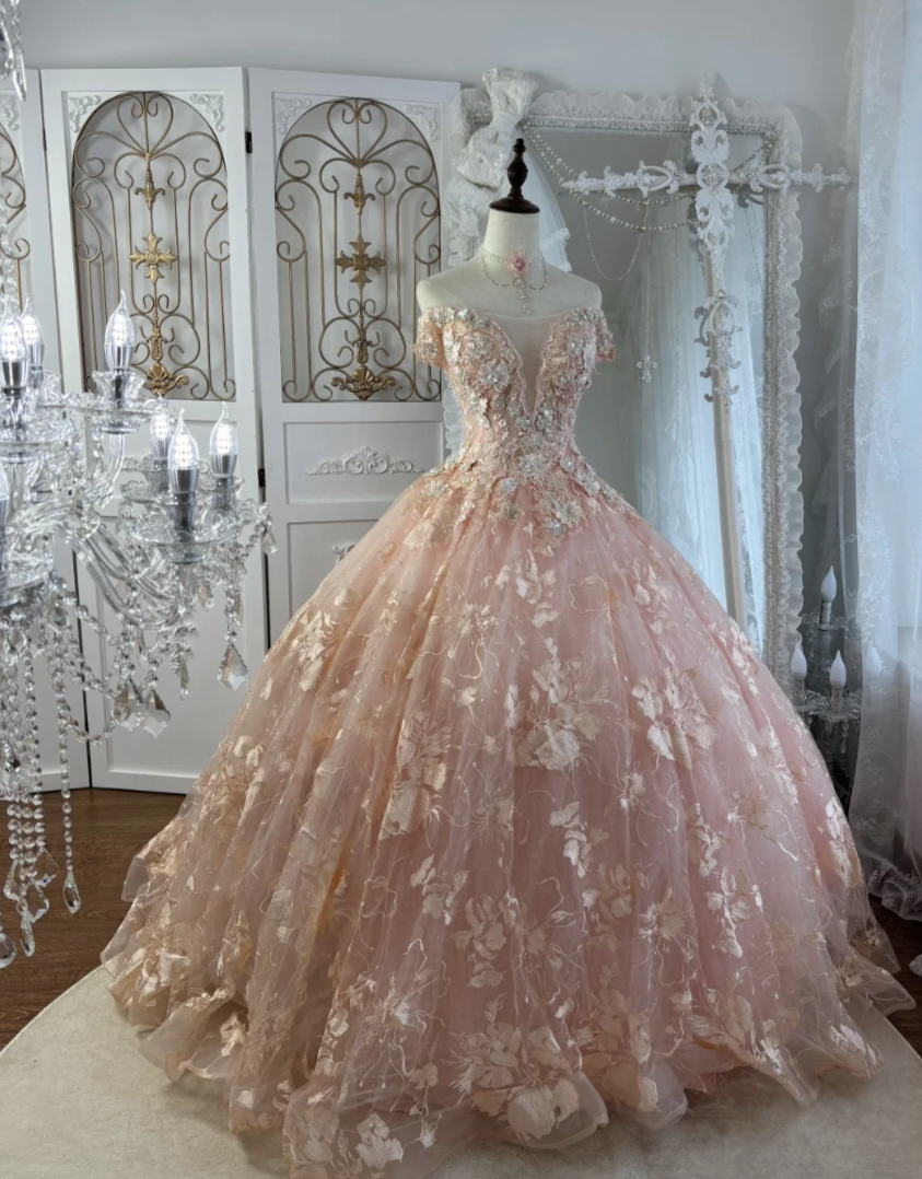 Adorable Off-Shoulder Pink Prom Dress Appliques Sequins A-Line Evening Dress GG7569