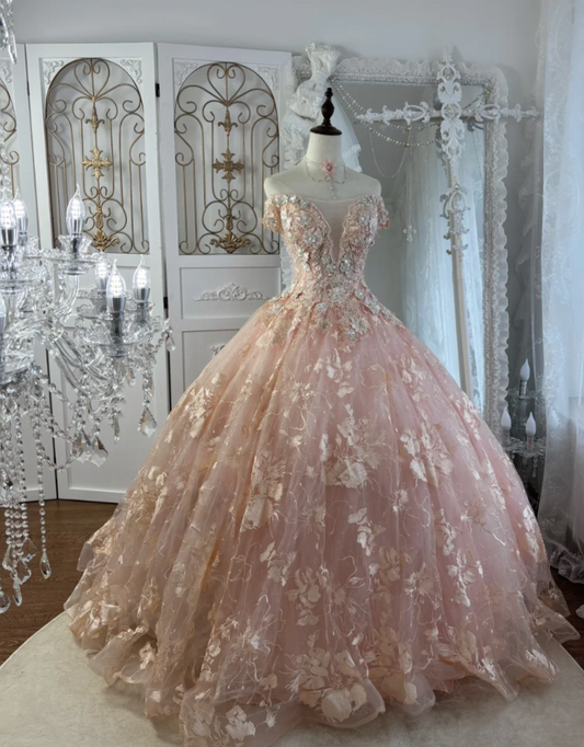 Adorable Off-Shoulder Pink Prom Dress Appliques Sequins A-Line Evening Dress GG7569