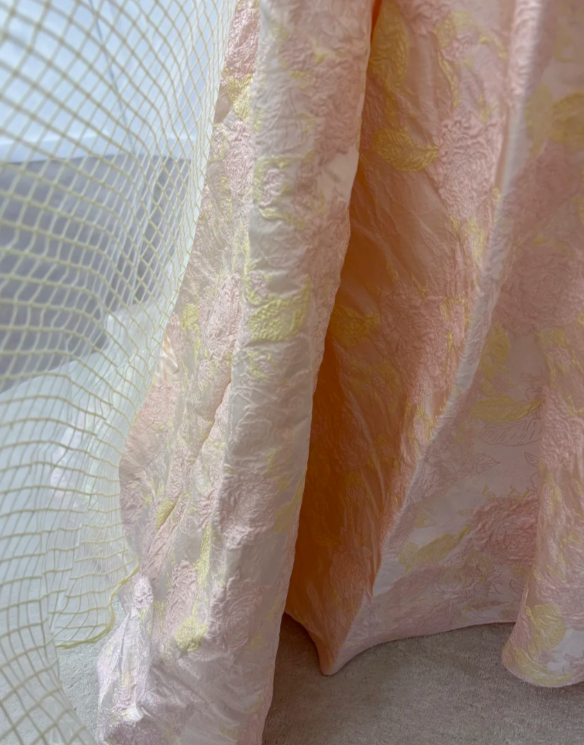 Vintage Halter Neck Prom Dress Pink Jacquard Mermaid Evening Dress GG7570