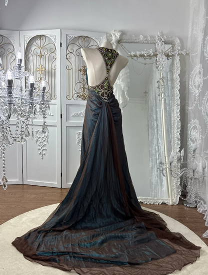 Charming V Neck Prom Dress Black Beading Mermaid Evening Dress GG7571