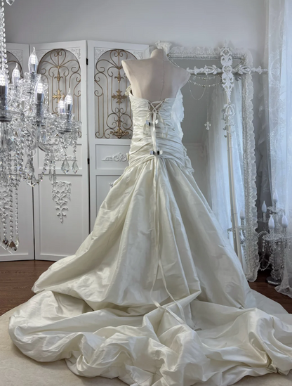 Classical Strapless Wedding Dress Sequins Flowers Mermaid Bridal Dress GG7578