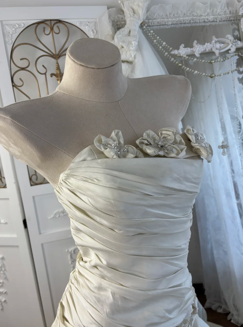Classical Strapless Wedding Dress Sequins Flowers Mermaid Bridal Dress GG7578