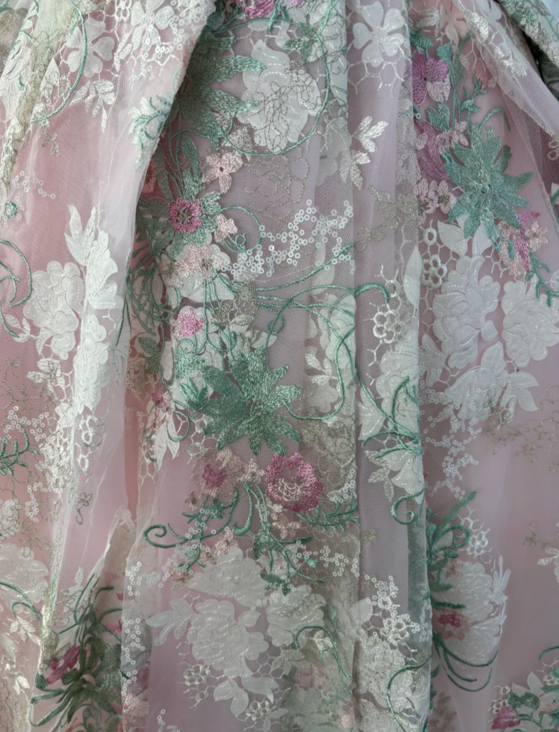 Romantic Strapless Pink Prom Dress Sequins Floral A-Line Evening Dress GG7583