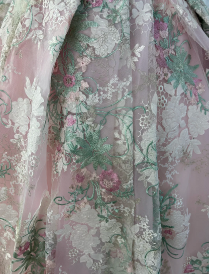 Romantic Strapless Pink Prom Dress Sequins Floral A-Line Evening Dress GG7583