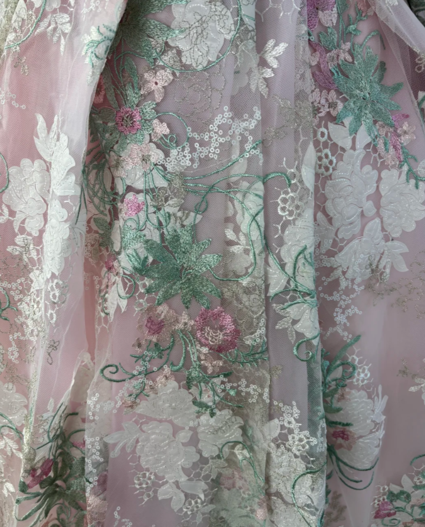Romantic Strapless Pink Prom Dress Sequins Floral A-Line Evening Dress GG7583