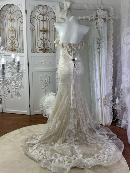 Classical Off The Shoulder Wedding Dress Appliques Sequins Mermaid Bridal Dress GG7586