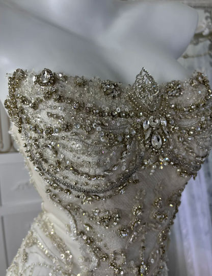 Elegant Strapless Beading Wedding Dress Sequins Tulle Mermaid Bridal Dress GG7589