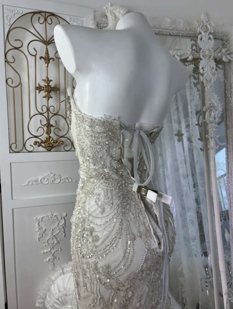 Elegant Strapless Beading Wedding Dress Sequins Tulle Mermaid Bridal Dress GG7589