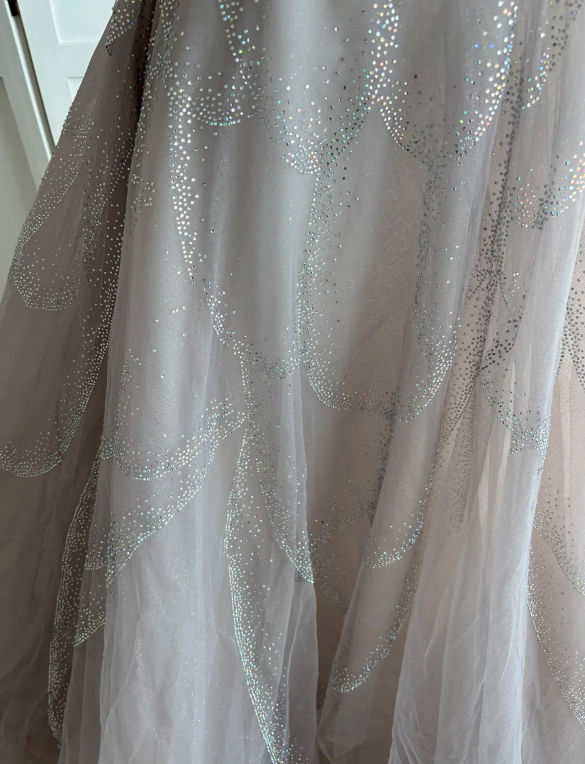 Fascinating Off The Shoulder Prom Dress Purple Beading Tulle A-Line Evening Dress GG7592