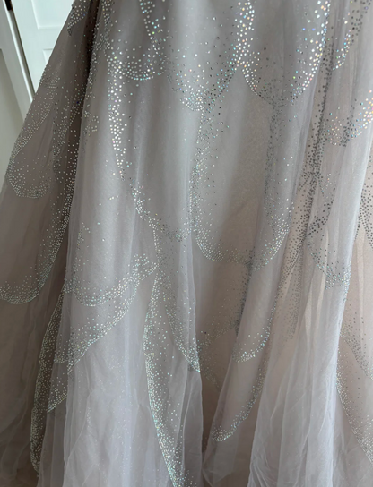 Fascinating Off The Shoulder Prom Dress Purple Beading Tulle A-Line Evening Dress GG7592