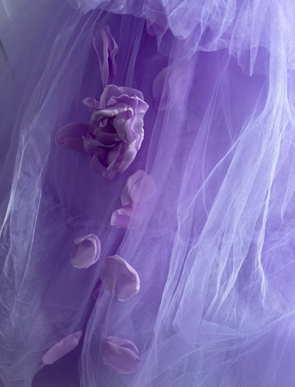 Ornate Off The Shoulder Prom Dress Purple Tulle Floral A-Line Evening Dress GG7593