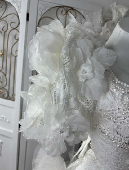 Vintage Square Neck Appliques Wedding Dress Beading Ruffles Tulle Mermaid Bridal Dress GG7594