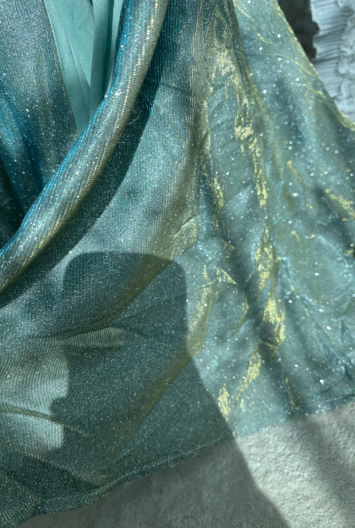 Shiny Spaghetti Straps Prom Dress Mint Green Sequins Slit Mermaid Evening Dress GG7595