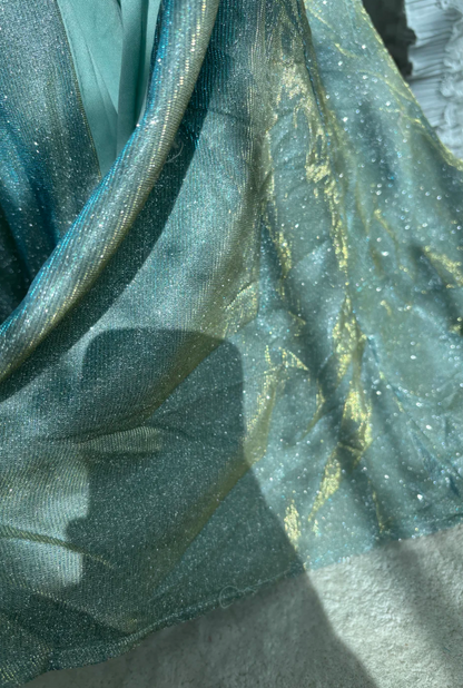 Shiny Spaghetti Straps Prom Dress Mint Green Sequins Slit Mermaid Evening Dress GG7595