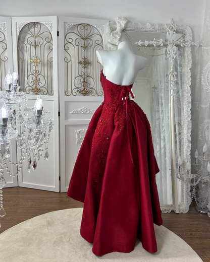 Alluring Strapless Red Homecoming Dress Sequins A-Line Birthday Dress GG7597