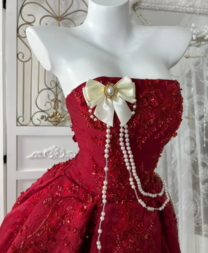 Alluring Strapless Red Homecoming Dress Sequins A-Line Birthday Dress GG7597