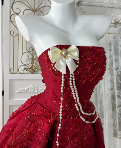 Alluring Strapless Red Homecoming Dress Sequins A-Line Birthday Dress GG7597