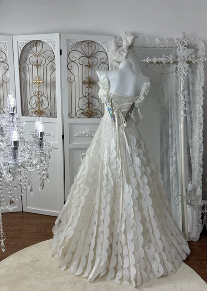 Gorgeous Spaghetti Strap Prom Dress White Appliques Sequins A-Line Evening Dress GG7599