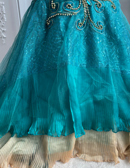 Retro One Shoulder Prom Dress Teal Appliques Sequins Mermaid Evening Dress GG7602