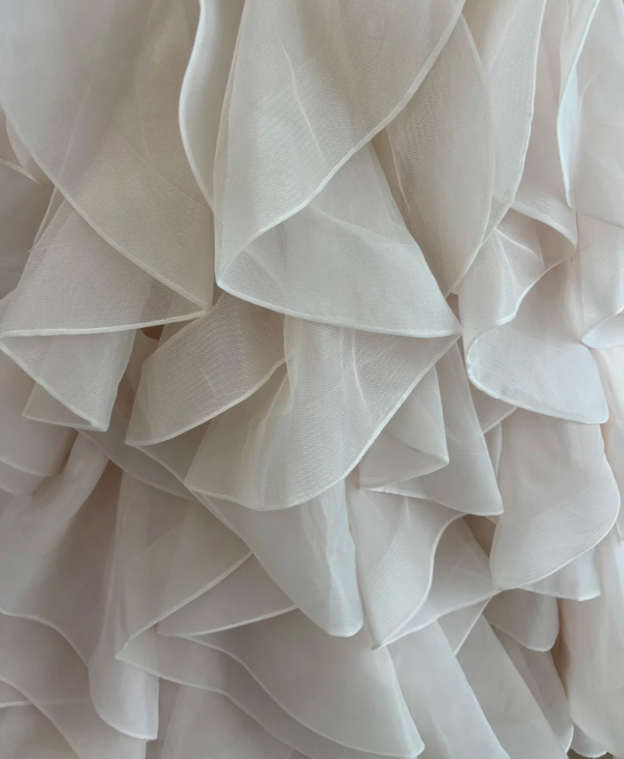 Graceful Strapless Apricot Prom Dress Appliques Ruffles Mermaid Evening Dress GG7615