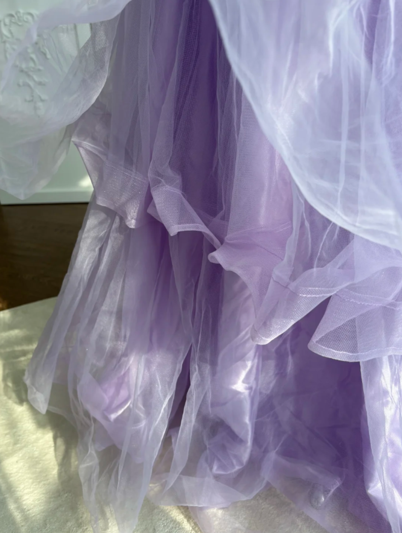 Retro Strapless Purple Prom Dress Sequins Tiered Tulle A-Line Evening Dress GG7617