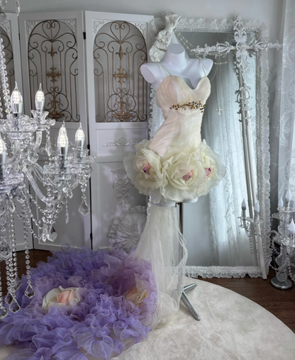 Lovely Spaghetti Straps Homecoming Dress Apricot Crystals Flowers A-Line Birthday Dress GG7618