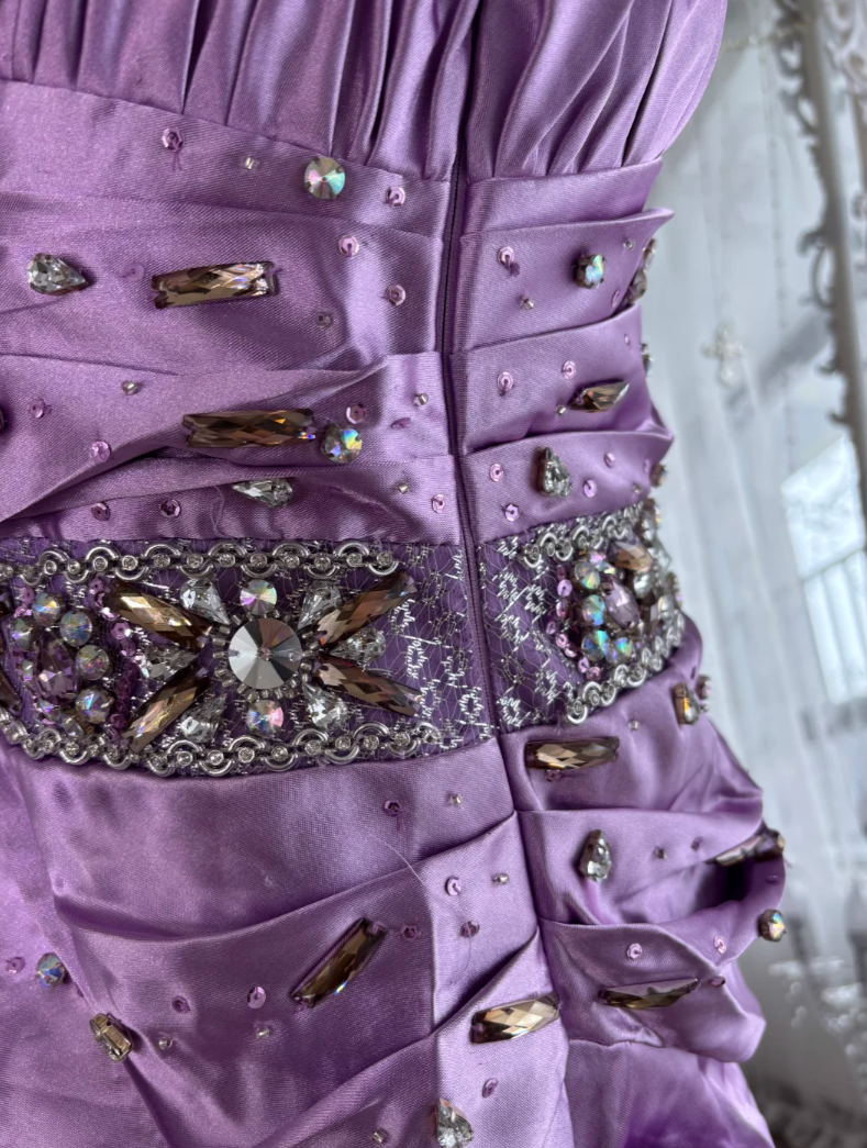 Playful Spaghetti Straps Homecoming Dress Purple Crystals Sequins A-Line Birthday Dress GG7619