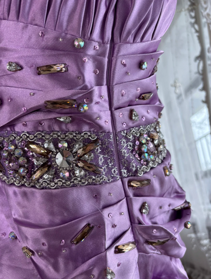 Playful Spaghetti Straps Homecoming Dress Purple Crystals Sequins A-Line Birthday Dress GG7619