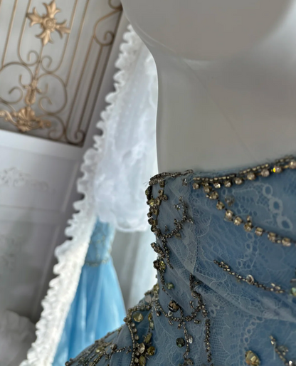 Unique Strapless Blue Prom Dress Beading Floral Mermaid Evening Dress GG7622